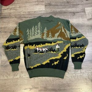 Vintage Green Embroidered Jacquard Hunting Knit Sweater Pagliano